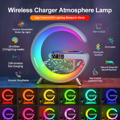 2023 New Intelligent G Shaped LED Lamp Bluetooth Speaker Wireless Charger