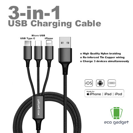 3-in-1 Nylon USB Cable - – Eco-Gadget.com