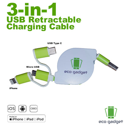 3-in-1 USB Retractable charging cable
